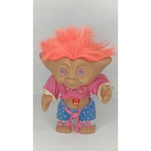 Vintage 7” ACE Novelty Troll Doll Red Hair And Red Heart Gem Jewel Belly Button